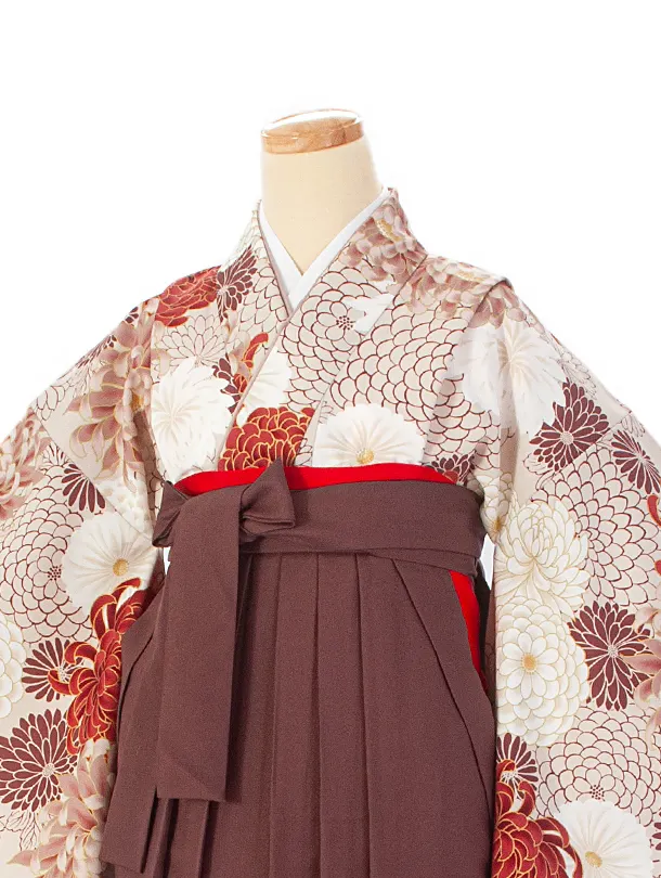卒業式袴 D0054 ベージュ 乱菊 百華 ×ブラウンぼかし袴