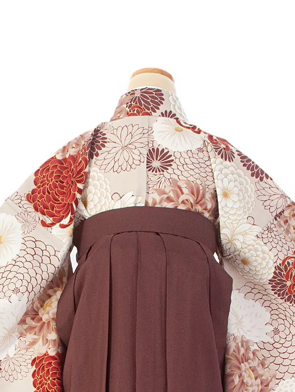 卒業式袴 D0054 ベージュ 乱菊 百華 ×ブラウンぼかし袴