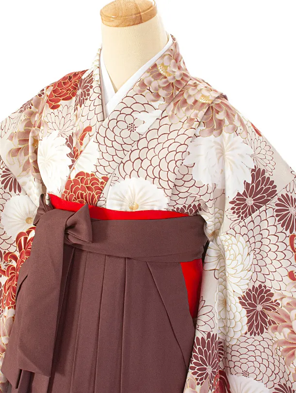 卒業式袴 D0054 ベージュ 乱菊 百華 ×ブラウンぼかし袴