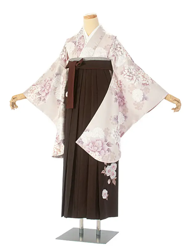 卒業式袴 D0056 モカ 牡丹 ダリア×こげ茶 ししゅう