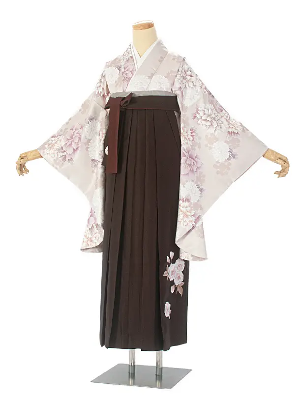 卒業式袴 D0056 モカ 牡丹 ダリア×こげ茶 ししゅう