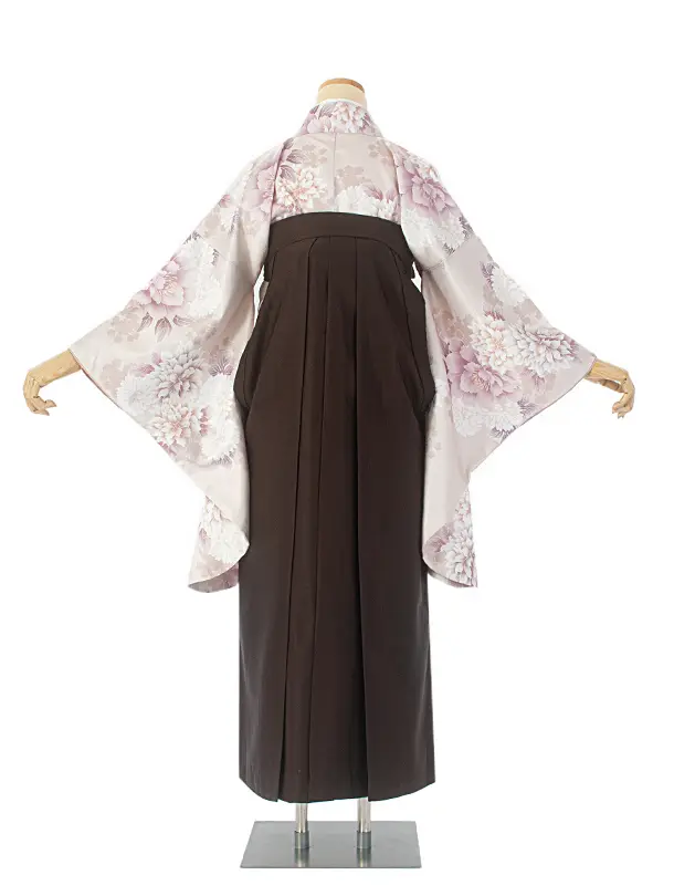卒業式袴 D0056 モカ 牡丹 ダリア×こげ茶 ししゅう
