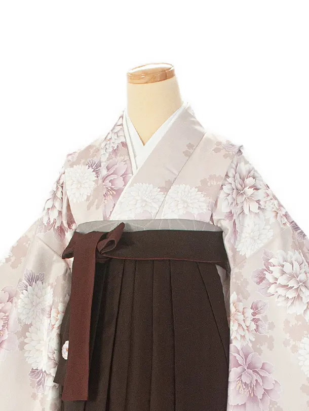 卒業式袴 D0056 モカ 牡丹 ダリア×こげ茶 ししゅう