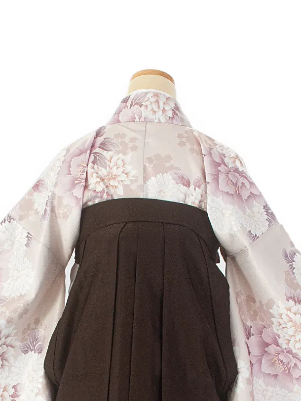 卒業式袴 D0056 モカ 牡丹 ダリア×こげ茶 ししゅう