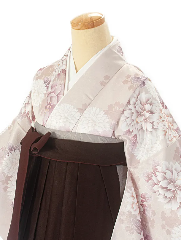 卒業式袴 D0056 モカ 牡丹 ダリア×こげ茶 ししゅう