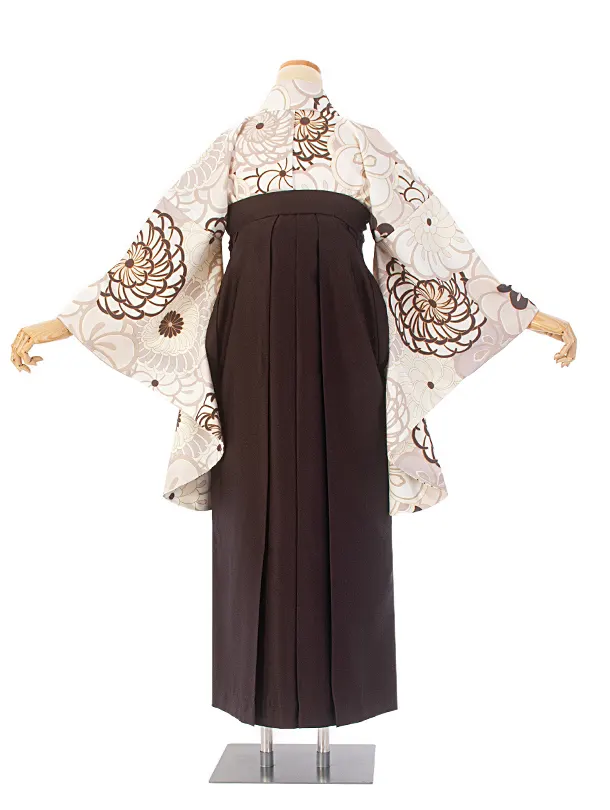 卒業式袴 D0058 アイボリー ねじり梅と菊 百華×こげ茶