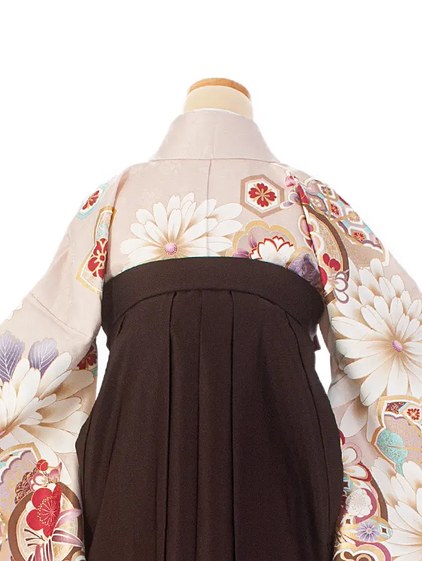 卒業式袴 D0059 絵羽 ベージュ茶 花柄×こげ茶