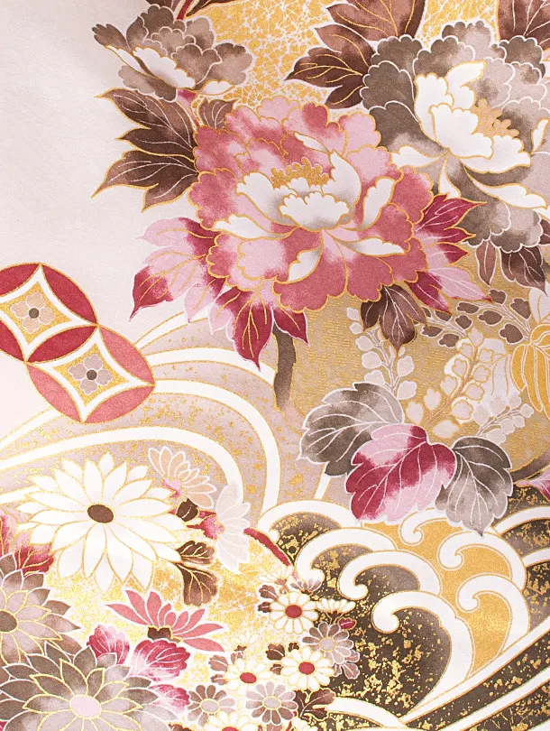 卒業式袴 D0060 絵羽 ベージュ茶 花柄×こげ茶 ししゅう