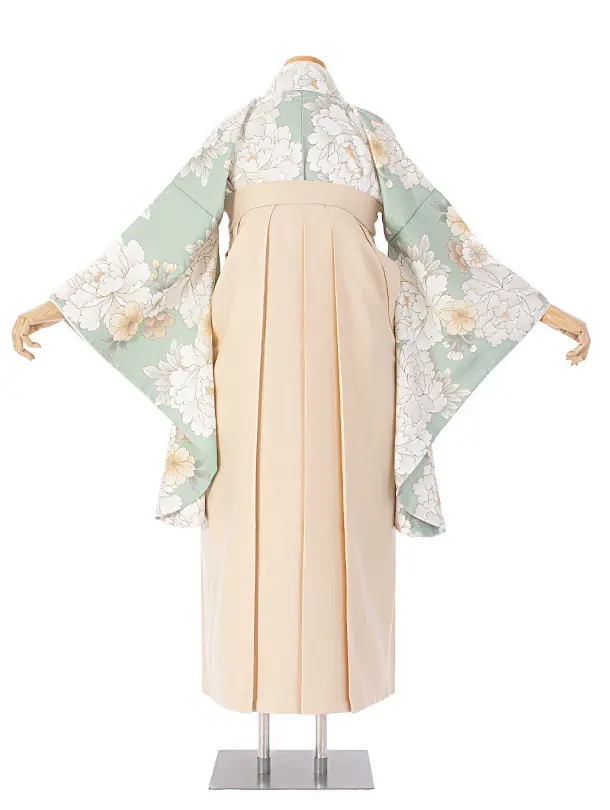 【ふくよかサイズ】卒業式袴 D0062 ヒワ 牡丹×ベージュ