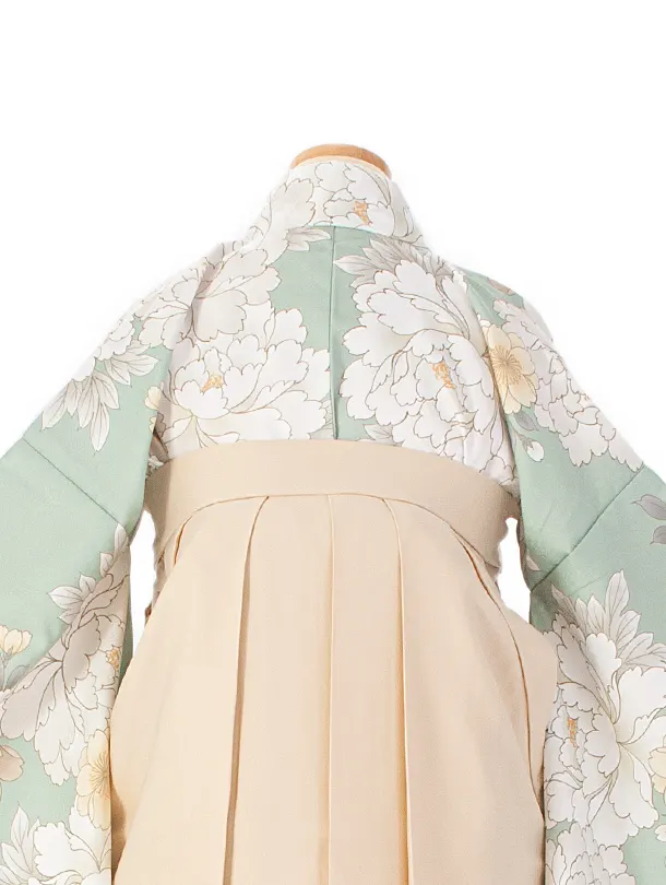 【ふくよかサイズ】卒業式袴 D0062 ヒワ 牡丹×ベージュ