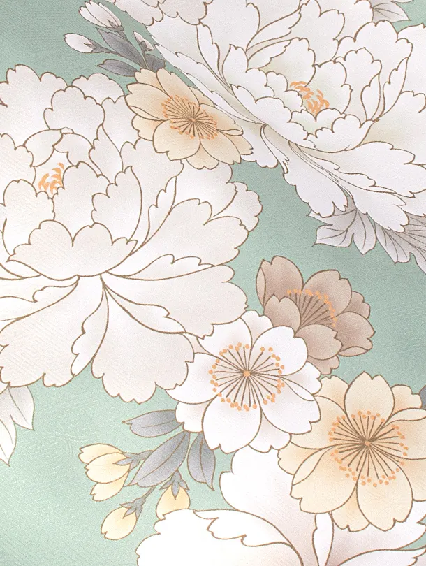 【ふくよかサイズ】卒業式袴 D0062 ヒワ 牡丹×ベージュ