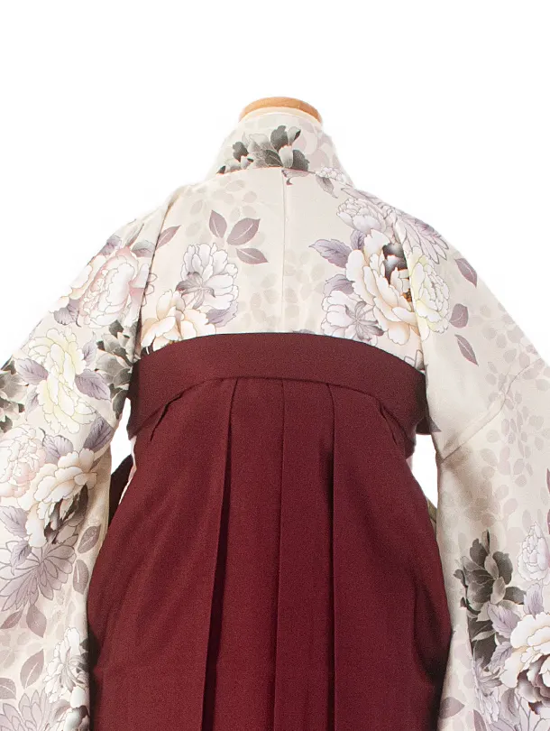 【ふくよかサイズ】卒業式袴 D0063 ベージュ牡丹×エンジ