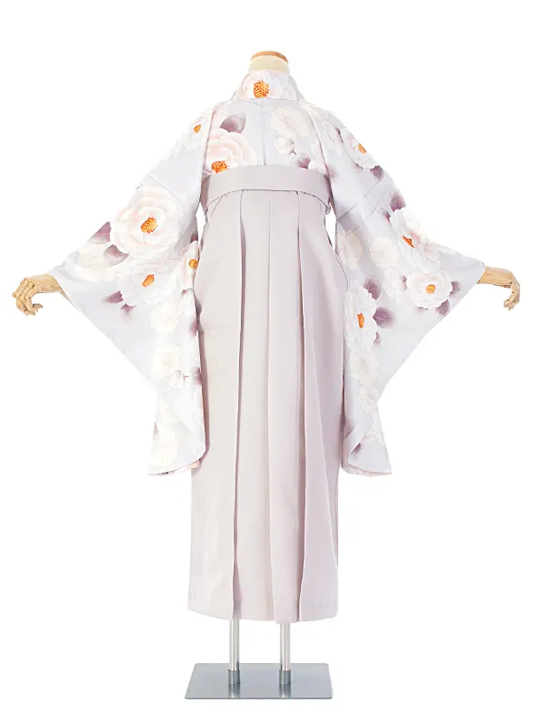 卒業式袴 D0064 薄水グレー 椿と梅×グレージュ