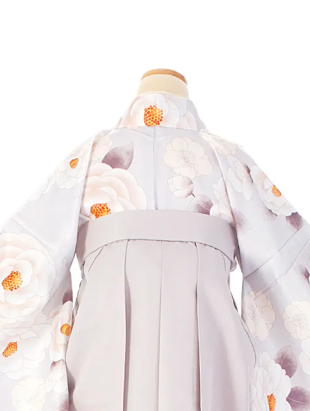 卒業式袴 D0064 薄水グレー 椿と梅×グレージュ