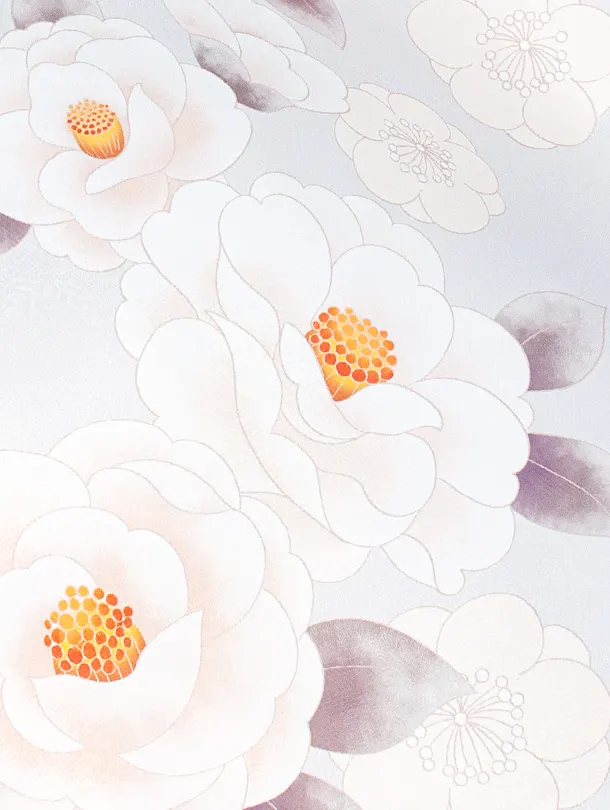 卒業式袴 D0064 薄水グレー 椿と梅×グレージュ