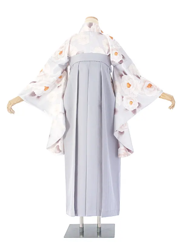卒業式袴 D0065 薄水グレー 椿と梅×パープルグレー