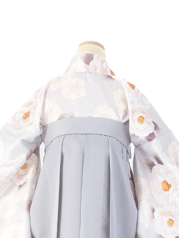 卒業式袴 D0065 薄水グレー 椿と梅×パープルグレー