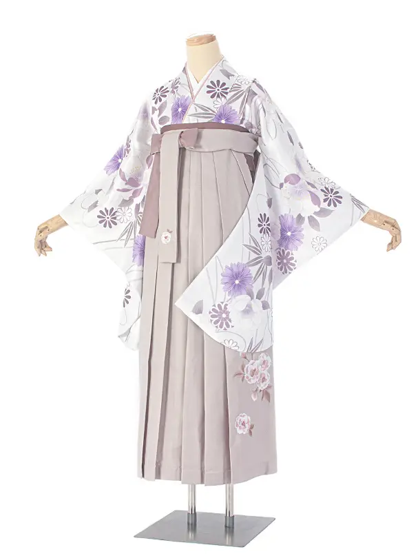 卒業式袴 D0067 パープルグレー 四季の花×ベージュししゅう