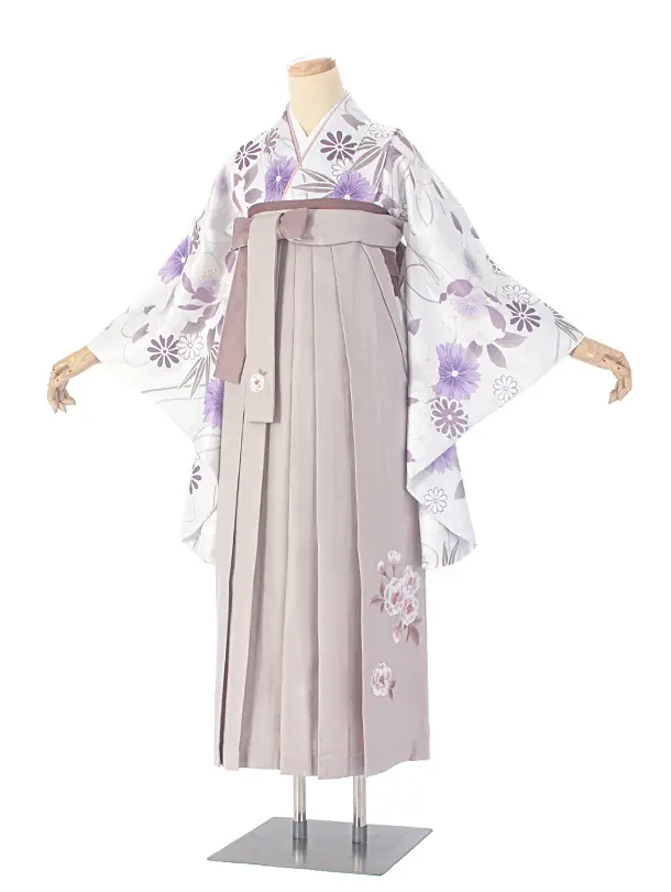 卒業式袴 D0067 パープルグレー 四季の花×ベージュししゅう