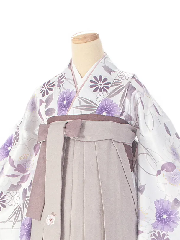 卒業式袴 D0067 パープルグレー 四季の花×ベージュししゅう