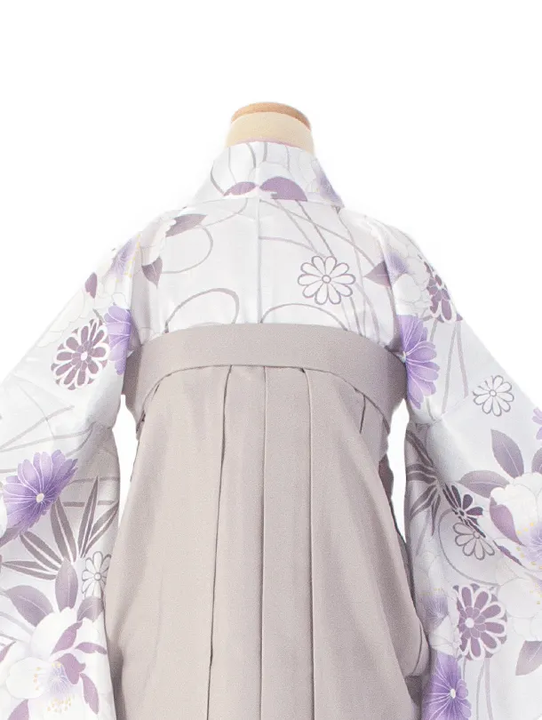 卒業式袴 D0067 パープルグレー 四季の花×ベージュししゅう