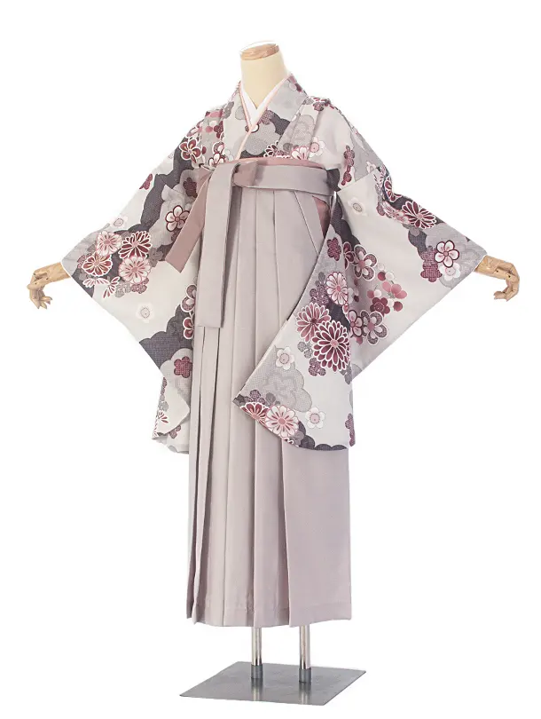 卒業式袴 D0068 グレージュ 雲取り 花×ベージュ