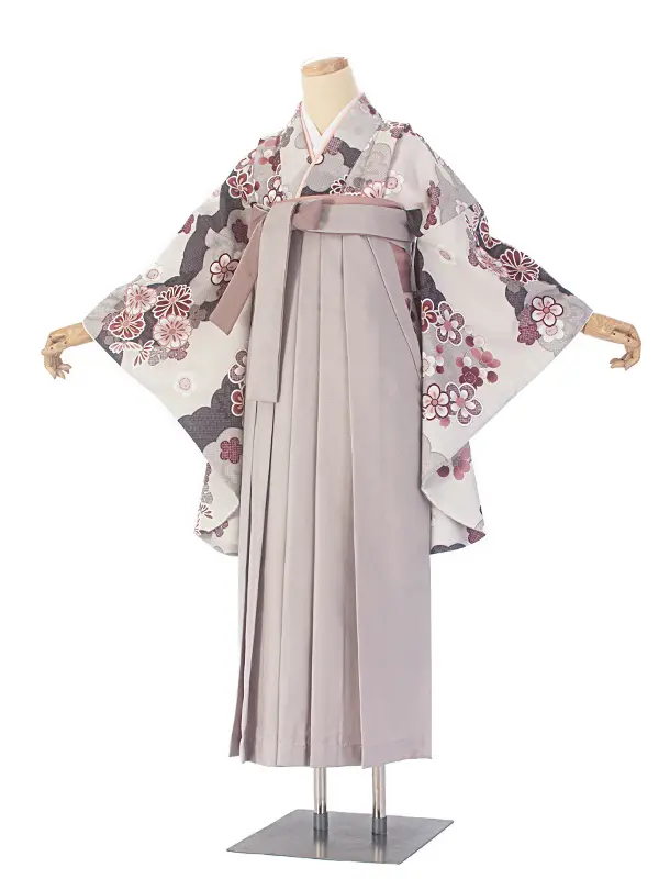 卒業式袴 D0068 グレージュ 雲取り 花×ベージュ