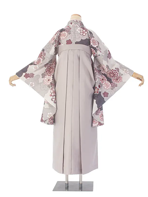 卒業式袴 D0068 グレージュ 雲取り 花×ベージュ