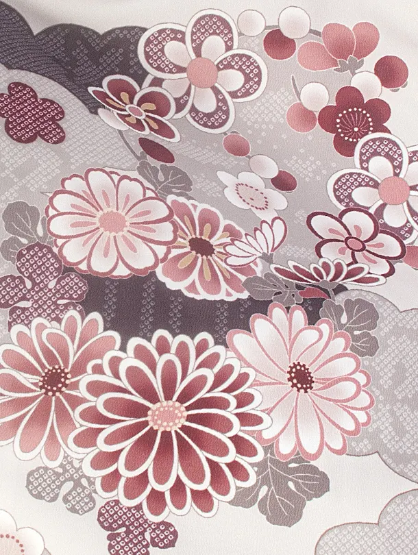 卒業式袴 D0068 グレージュ 雲取り 花×ベージュ