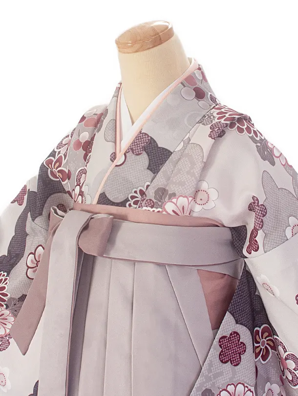 卒業式袴 D0068 グレージュ 雲取り 花×ベージュ