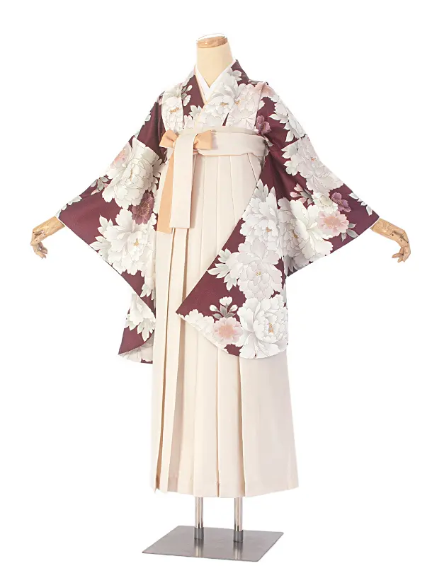 卒業式袴 D0069 ワイン 芍薬×アイボリー クリーム