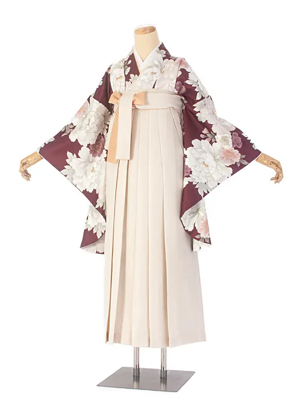 卒業式袴 D0069 ワイン 芍薬×アイボリー クリーム