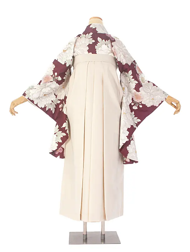 卒業式袴 D0069 ワイン 芍薬×アイボリー クリーム