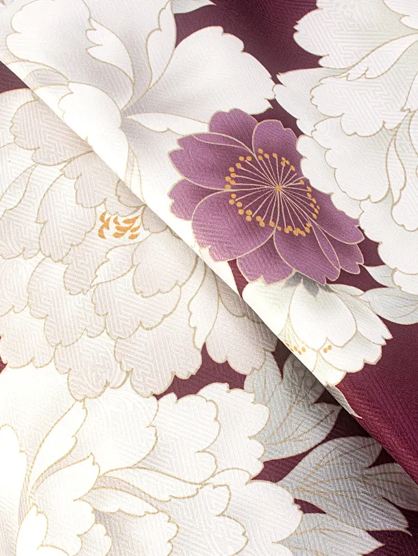 卒業式袴 D0069 ワイン 芍薬×アイボリー クリーム
