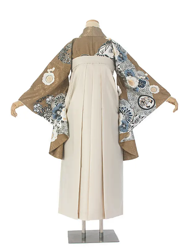 卒業式袴 D0070 カーキ 江戸切子 牡丹×アイボリー クリーム