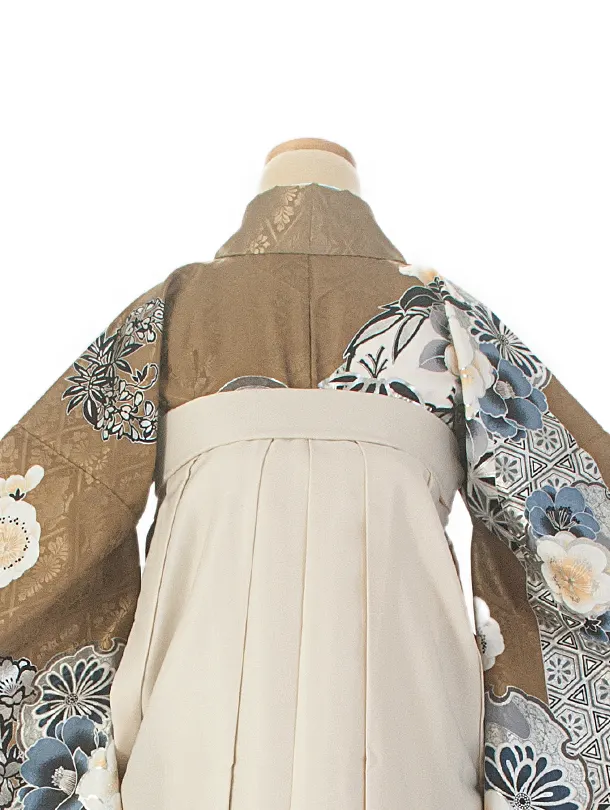卒業式袴 D0070 カーキ 江戸切子 牡丹×アイボリー クリーム