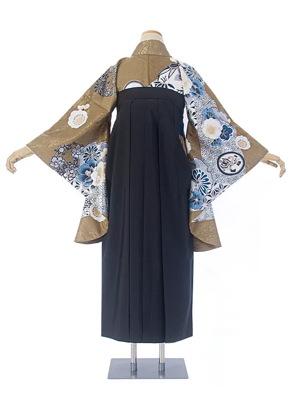 卒業式袴 D0072 カーキ 江戸切子 牡丹×黒