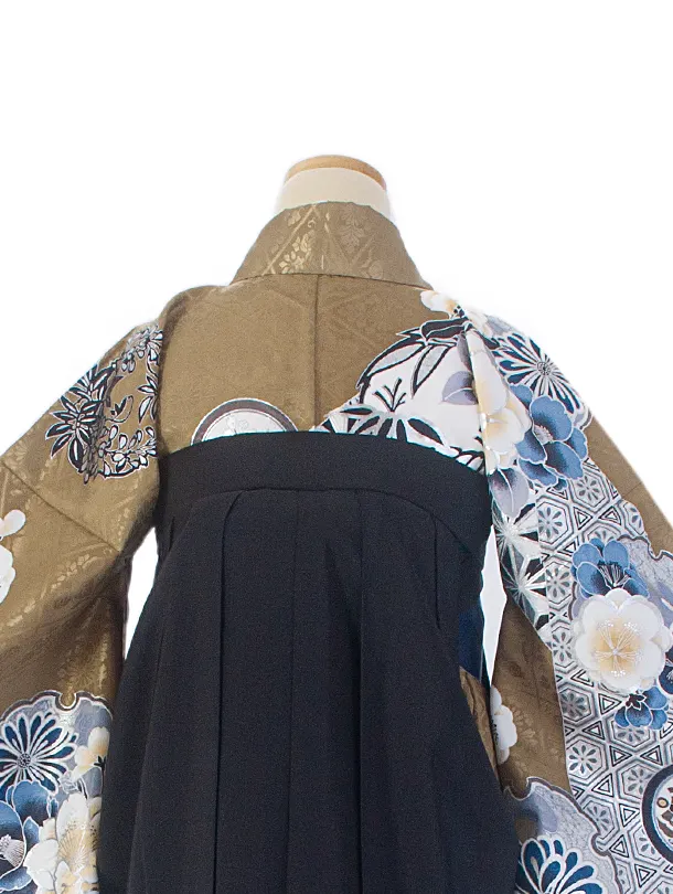 卒業式袴 D0072 カーキ 江戸切子 牡丹×黒