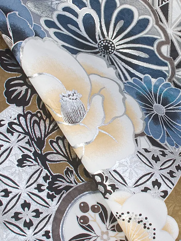 卒業式袴 D0072 カーキ 江戸切子 牡丹×黒