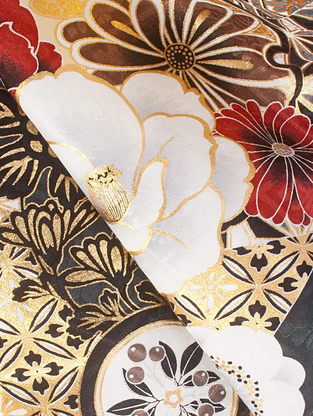 卒業式袴 D0073 濃青緑 江戸切子 牡丹×黒