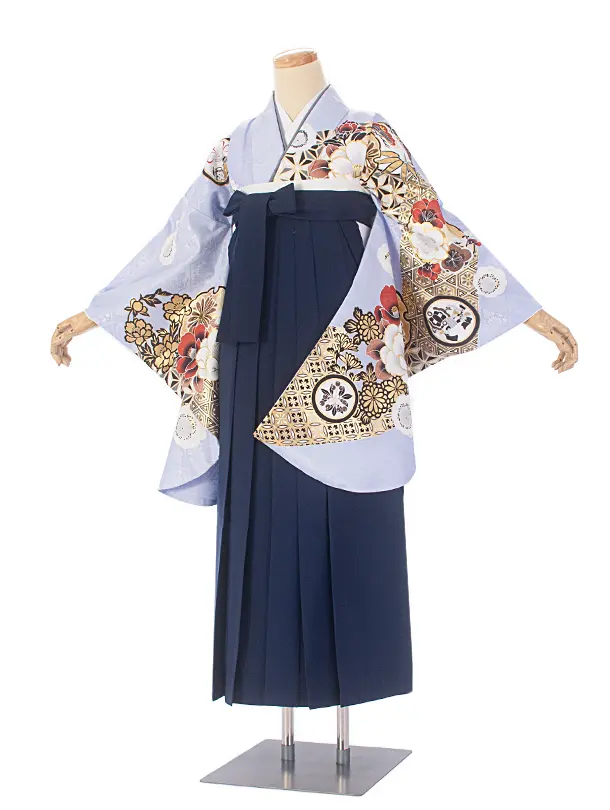 卒業式袴 D0074 パープル 江戸切子 牡丹×紺