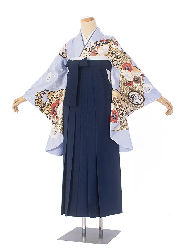 卒業式袴 D0074 パープル 江戸切子 牡丹×紺