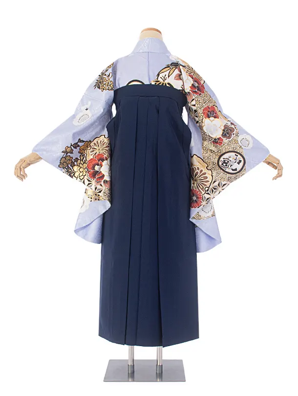 卒業式袴 D0074 パープル 江戸切子 牡丹×紺