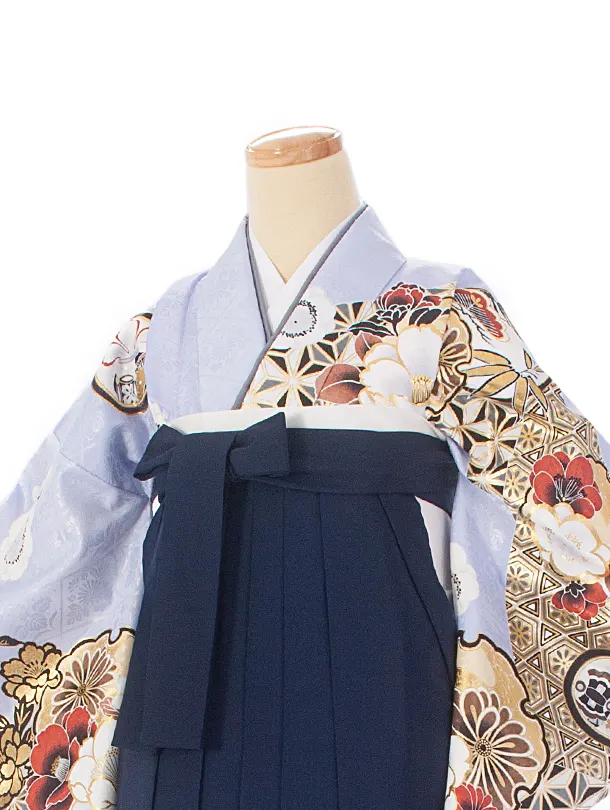 卒業式袴 D0074 パープル 江戸切子 牡丹×紺