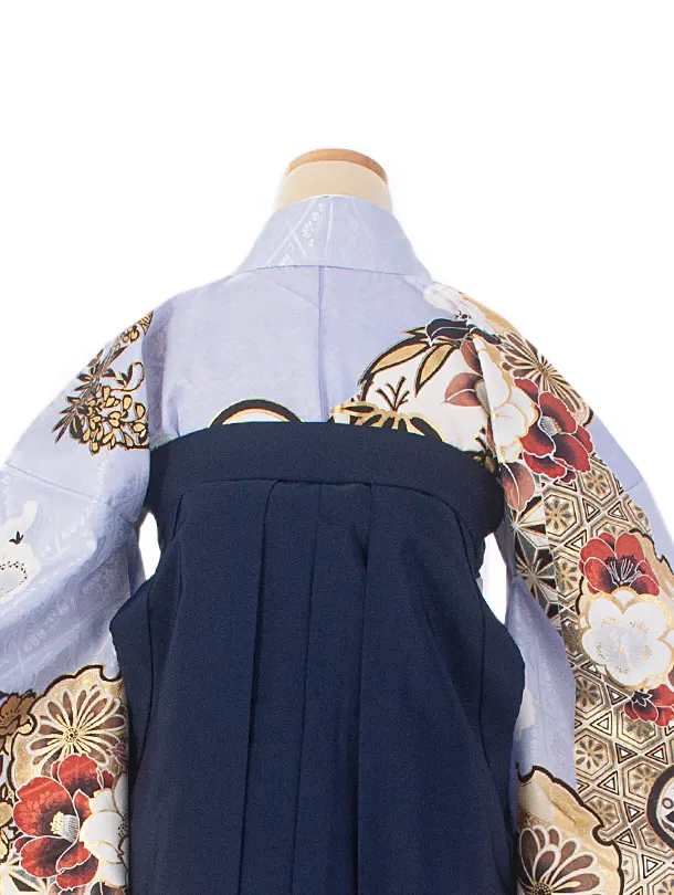 卒業式袴 D0074 パープル 江戸切子 牡丹×紺