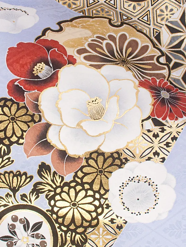 卒業式袴 D0074 パープル 江戸切子 牡丹×紺