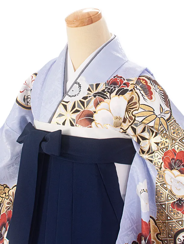 卒業式袴 D0074 パープル 江戸切子 牡丹×紺