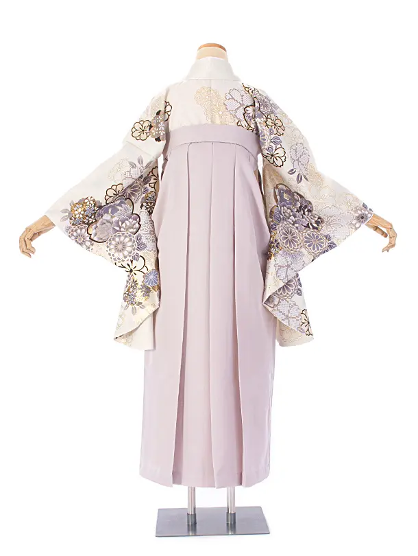 卒業式袴 D0076 白 菊と桜×グレージュ