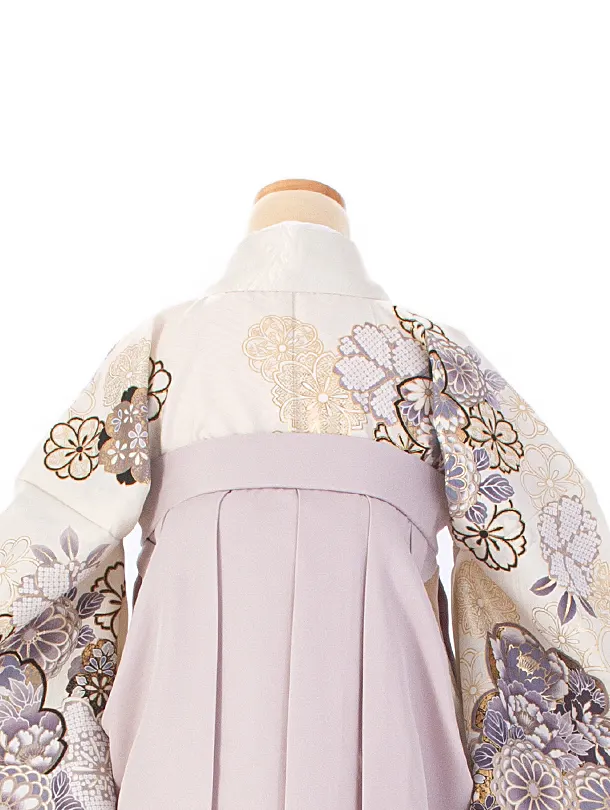 卒業式袴 D0076 白 菊と桜×グレージュ