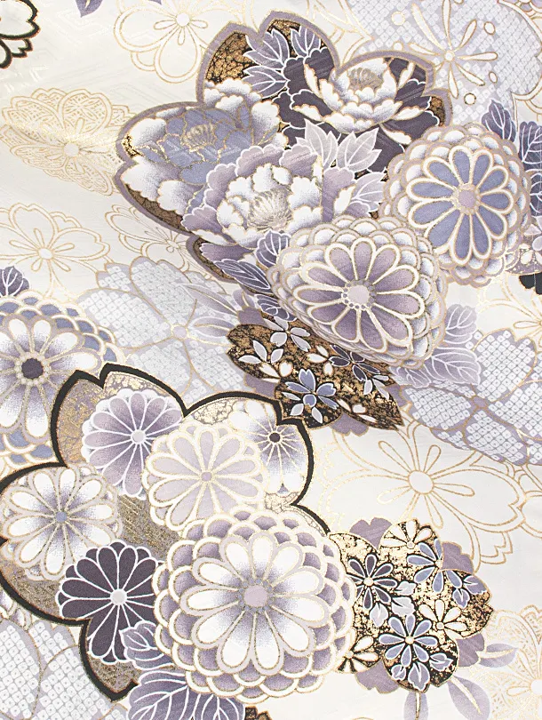 卒業式袴 D0076 白 菊と桜×グレージュ